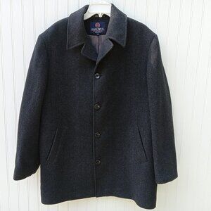 HARDWICK CLOTHES Wool Overcoat Mens LARGE L Winter Peacoat Charcoal Gray Coat